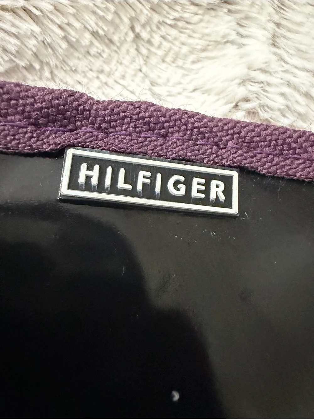 Tommy Hilfiger Quilted Gloss Rain Boots in Black with Plum Trim
